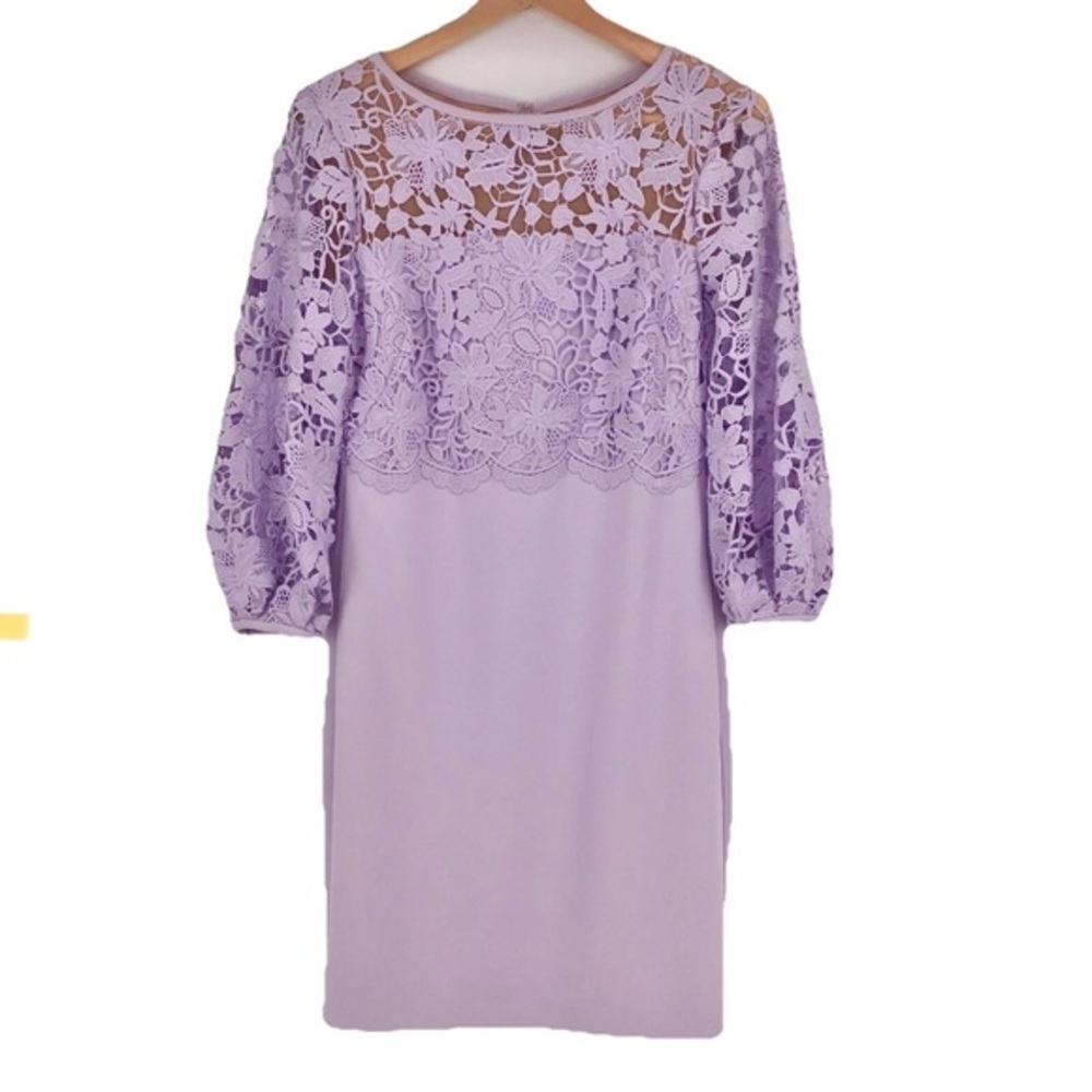 Lauren Ralph Lauren Light Purple Floral Lace 3/4 Sleeve Sheath Dress Size 4